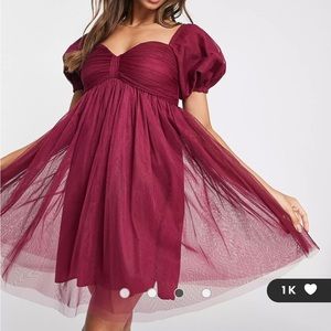 Anaya With Love mini puff sleeve dress in red plum - RED